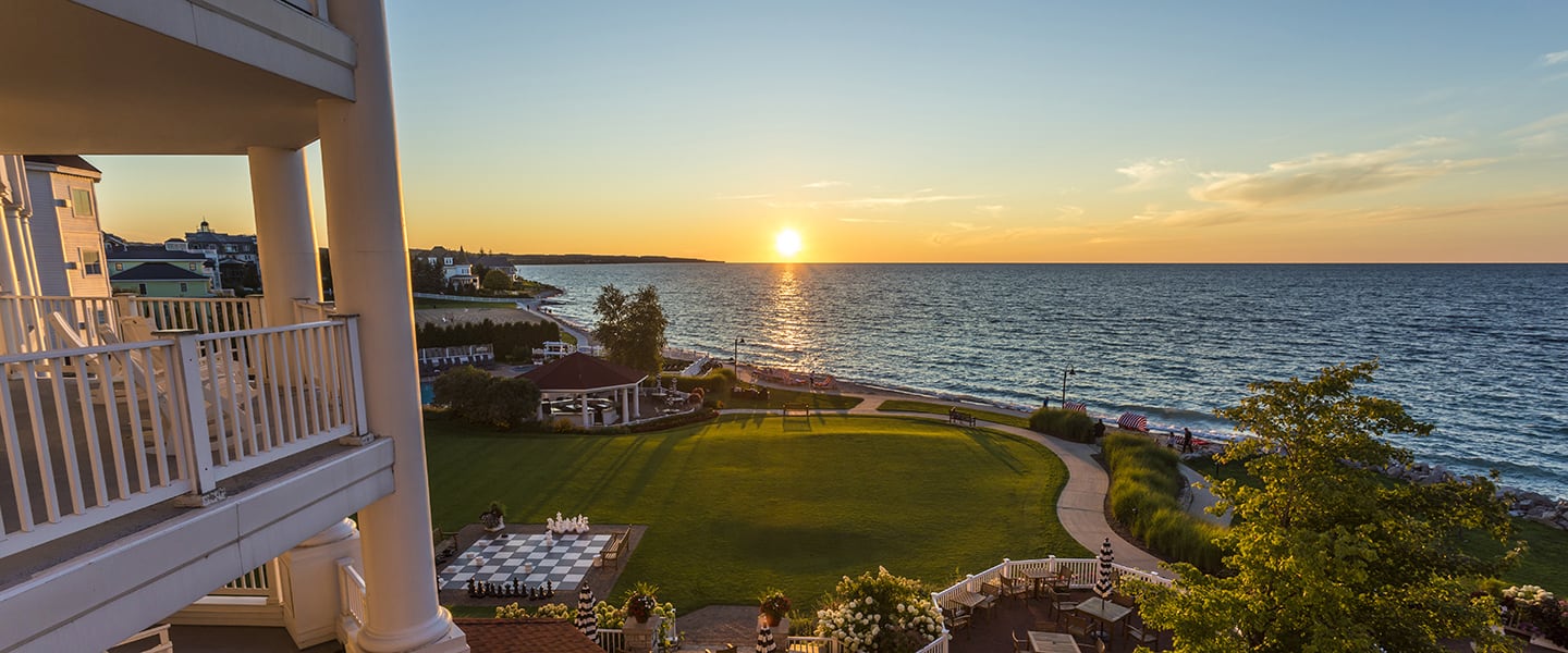 Sunset over Lake Michigan from Inn at Bay Harbor balcony